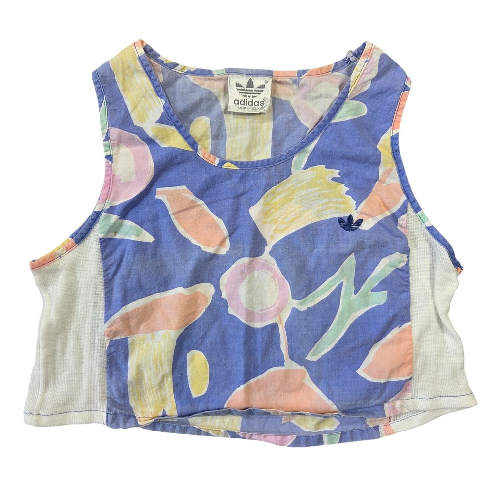 adidas Multicolor Floral Print Cropped Tank Top - Purple, Peach, Yellow, Green